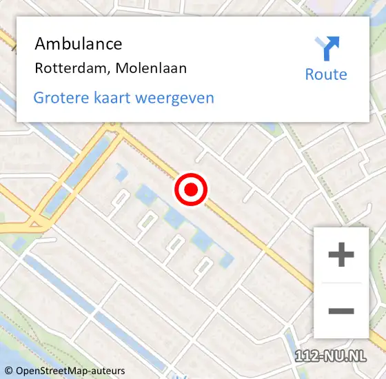 Locatie op kaart van de 112 melding: Ambulance Rotterdam, Molenlaan op 7 juli 2017 15:42