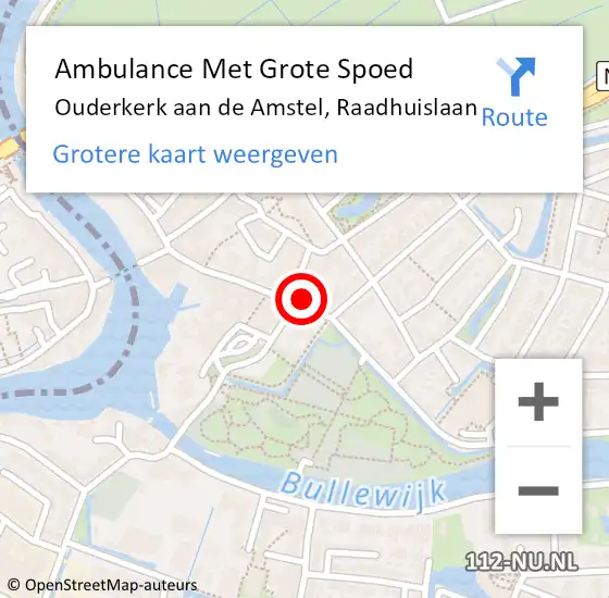 Locatie op kaart van de 112 melding: Ambulance Met Grote Spoed Naar Ouderkerk aan de Amstel, Raadhuislaan op 7 juli 2017 15:51