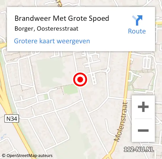 Locatie op kaart van de 112 melding: Brandweer Met Grote Spoed Naar Borger, Oosteresstraat op 7 juli 2017 17:22