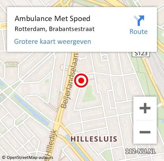 Locatie op kaart van de 112 melding: Ambulance Met Spoed Naar Rotterdam, Brabantsestraat op 7 juli 2017 18:42