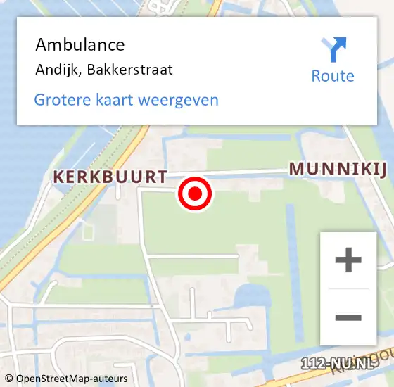 Locatie op kaart van de 112 melding: Ambulance Andijk, Bakkerstraat op 7 juli 2017 18:58