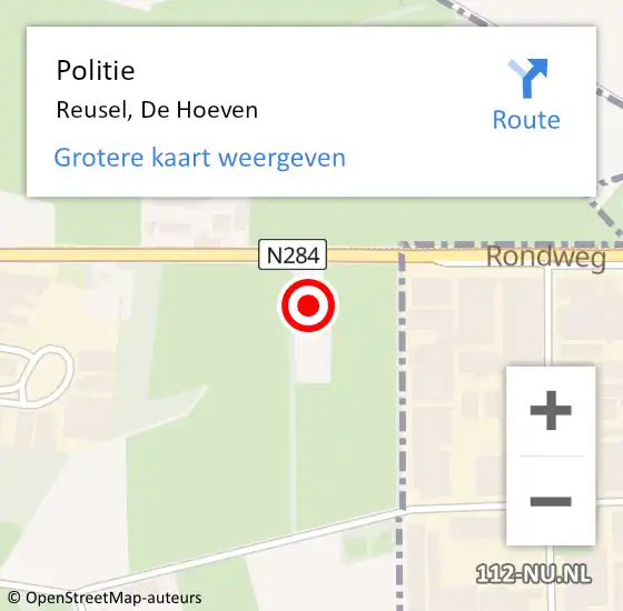 Locatie op kaart van de 112 melding: Politie Reusel, De Hoeven op 7 juli 2017 21:19