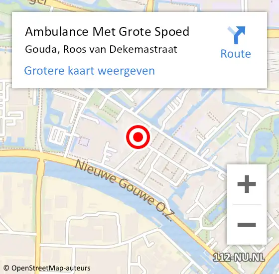 Locatie op kaart van de 112 melding: Ambulance Met Grote Spoed Naar Gouda, Roos van Dekemastraat op 7 juli 2017 21:55