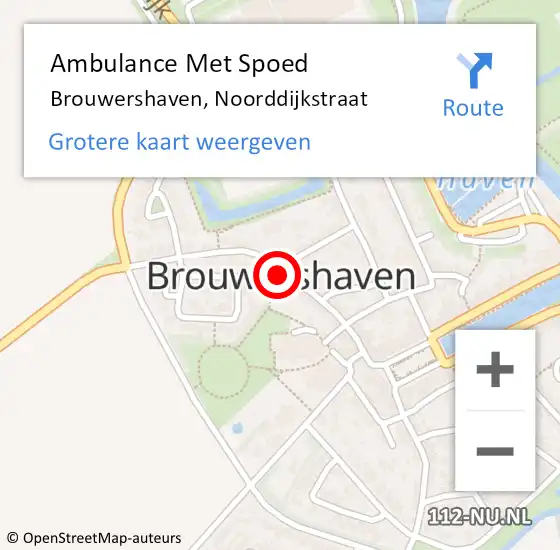 Locatie op kaart van de 112 melding: Ambulance Met Spoed Naar Brouwershaven, Noorddijkstraat op 7 juli 2017 23:09