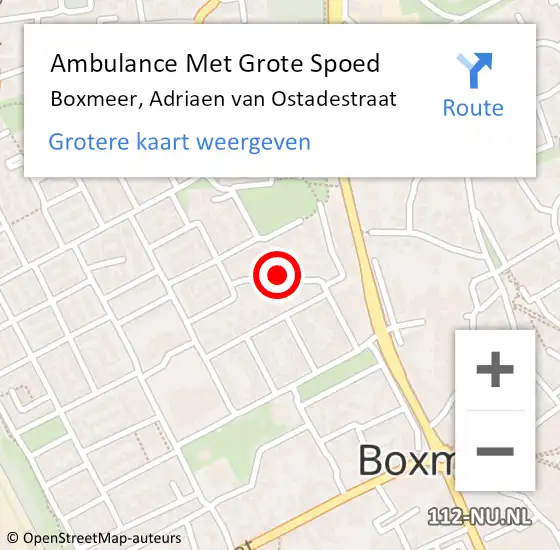 Locatie op kaart van de 112 melding: Ambulance Met Grote Spoed Naar Boxmeer, Adriaen van Ostadestraat op 8 juli 2017 00:04