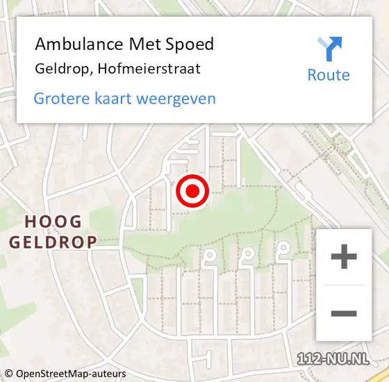 Locatie op kaart van de 112 melding: Ambulance Met Spoed Naar Geldrop, Hofmeierstraat op 8 juli 2017 01:03