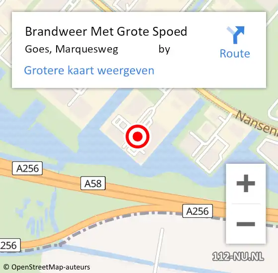 Locatie op kaart van de 112 melding: Brandweer Met Grote Spoed Naar Goes, Marquesweg               by op 8 juli 2017 01:10