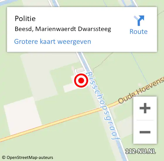 Locatie op kaart van de 112 melding: Politie Beesd, Marienwaerdt Dwarssteeg op 8 juli 2017 02:06