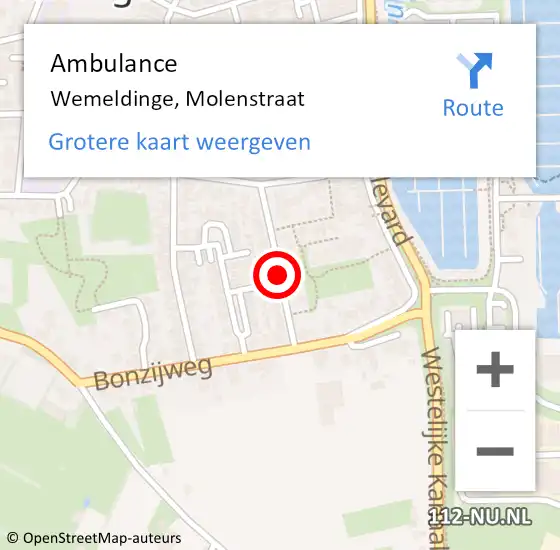 Locatie op kaart van de 112 melding: Ambulance Wemeldinge, Molenstraat op 8 juli 2017 09:03