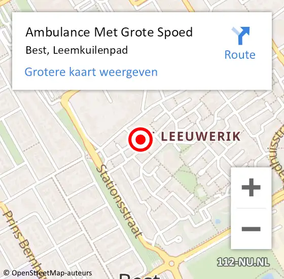 Locatie op kaart van de 112 melding: Ambulance Met Grote Spoed Naar Best, Leemkuilenpad op 8 juli 2017 09:19