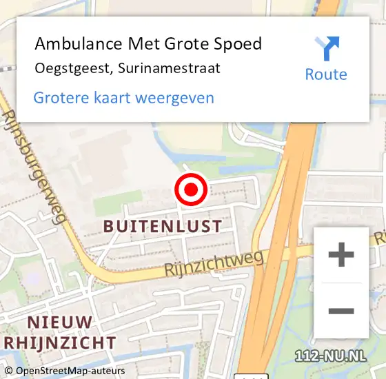 Locatie op kaart van de 112 melding: Ambulance Met Grote Spoed Naar Oegstgeest, Surinamestraat op 8 juli 2017 09:19