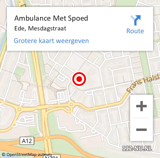 Locatie op kaart van de 112 melding: Ambulance Met Spoed Naar Ede, Mesdagstraat op 8 juli 2017 10:14