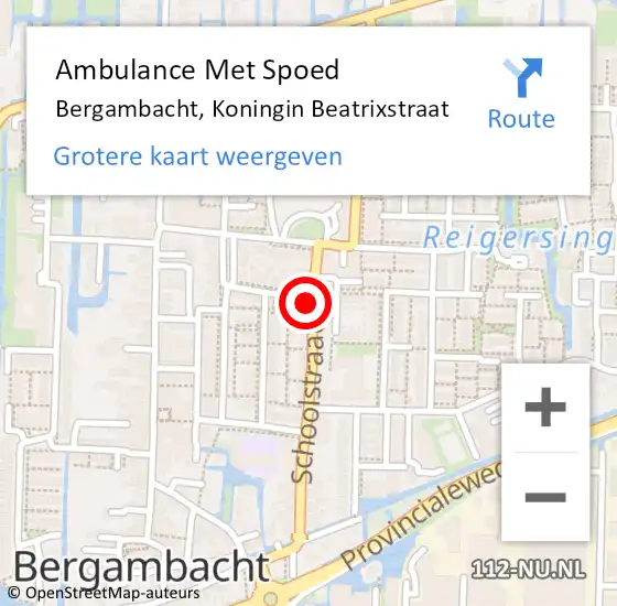 Locatie op kaart van de 112 melding: Ambulance Met Spoed Naar Bergambacht, Koningin Beatrixstraat op 8 juli 2017 12:24