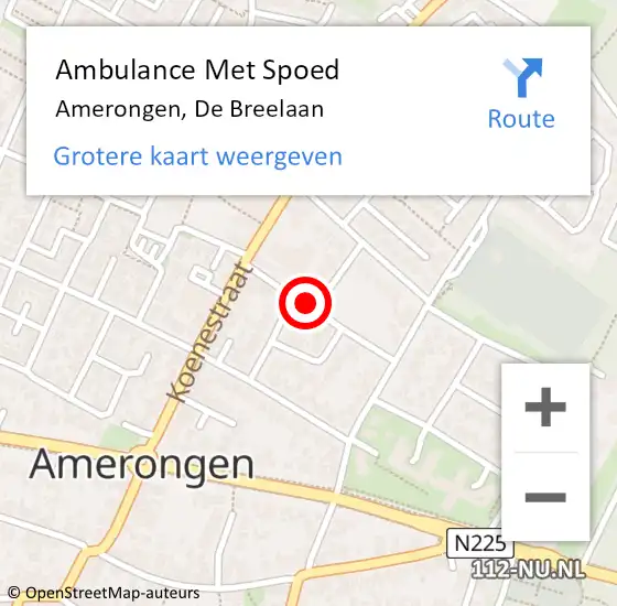 Locatie op kaart van de 112 melding: Ambulance Met Spoed Naar Amerongen, De Breelaan op 8 juli 2017 13:12