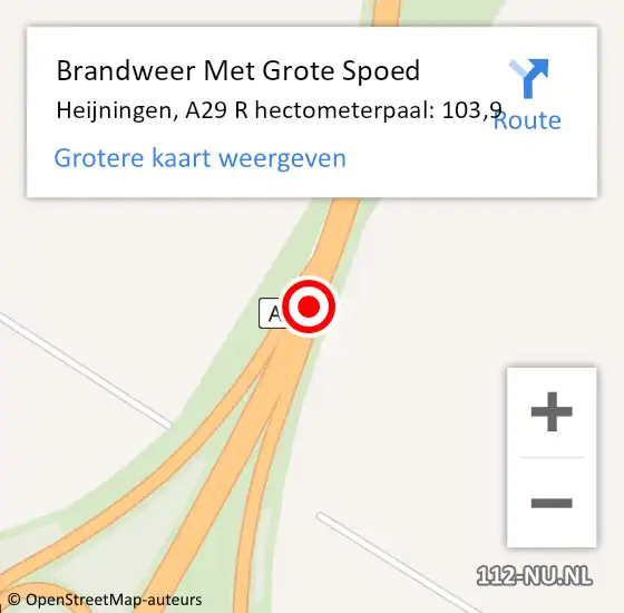 Locatie op kaart van de 112 melding: Brandweer Met Grote Spoed Naar Heijningen, A29 R hectometerpaal: 103,9 op 8 juli 2017 13:30