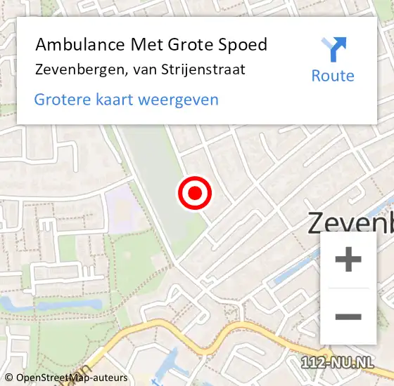 Locatie op kaart van de 112 melding: Ambulance Met Grote Spoed Naar Zevenbergen, van Strijenstraat op 8 juli 2017 13:37