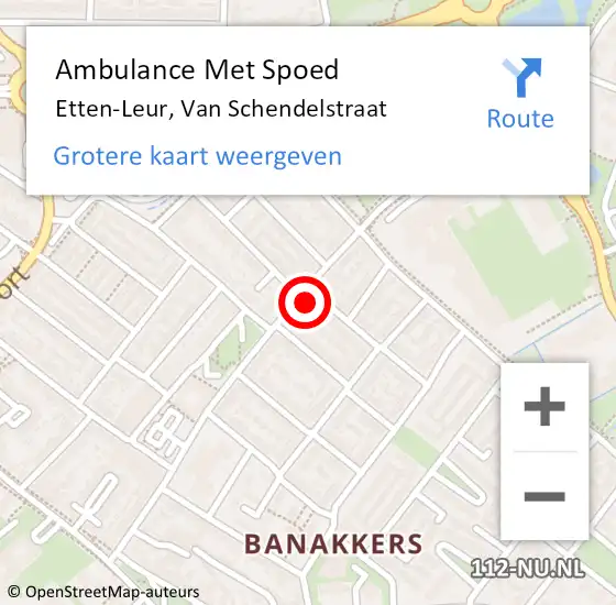 Locatie op kaart van de 112 melding: Ambulance Met Spoed Naar Etten-Leur, Van Schendelstraat op 8 juli 2017 17:51