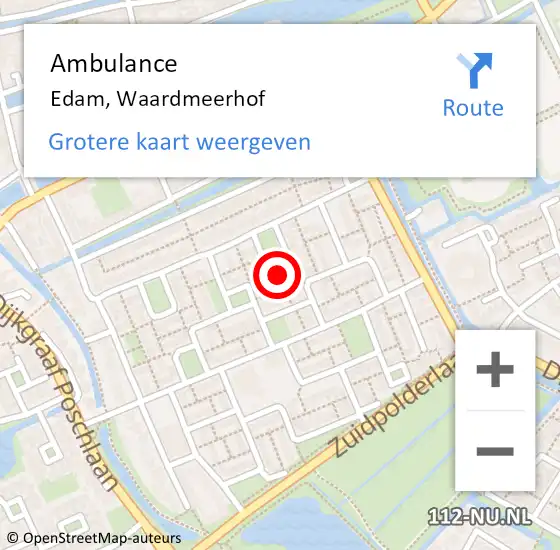 Locatie op kaart van de 112 melding: Ambulance Edam, Waardmeerhof op 8 juli 2017 18:49