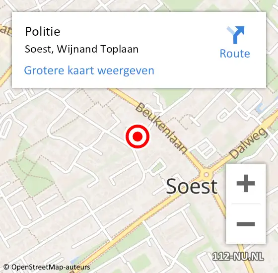 Locatie op kaart van de 112 melding: Politie Soest, Wijnand Toplaan op 8 juli 2017 19:05