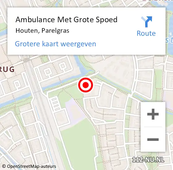 Locatie op kaart van de 112 melding: Ambulance Met Grote Spoed Naar Houten, Parelgras op 8 juli 2017 19:06