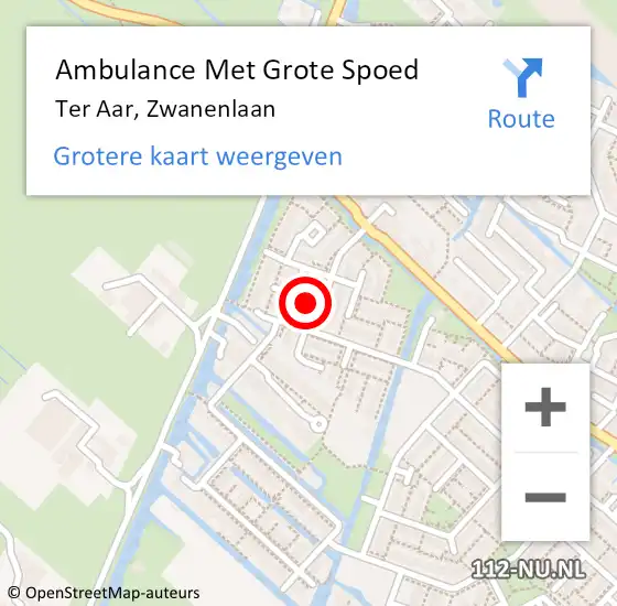 Locatie op kaart van de 112 melding: Ambulance Met Grote Spoed Naar Ter Aar, Zwanenlaan op 8 juli 2017 21:03