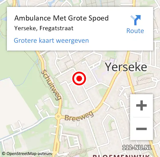 Locatie op kaart van de 112 melding: Ambulance Met Grote Spoed Naar Yerseke, Fregatstraat op 8 juli 2017 22:31