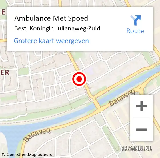 Locatie op kaart van de 112 melding: Ambulance Met Spoed Naar Best, Koningin Julianaweg-Zuid op 8 juli 2017 23:43