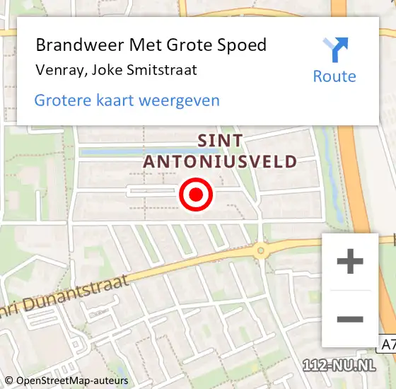 Locatie op kaart van de 112 melding: Brandweer Met Grote Spoed Naar Venray, Joke Smitstraat op 9 juli 2017 00:20