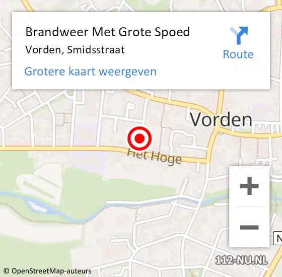 Locatie op kaart van de 112 melding: Brandweer Met Grote Spoed Naar Vorden, Smidsstraat op 9 juli 2017 00:58