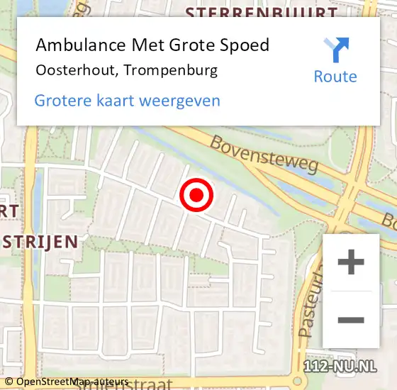 Locatie op kaart van de 112 melding: Ambulance Met Grote Spoed Naar Oosterhout, Trompenburg op 9 juli 2017 02:47