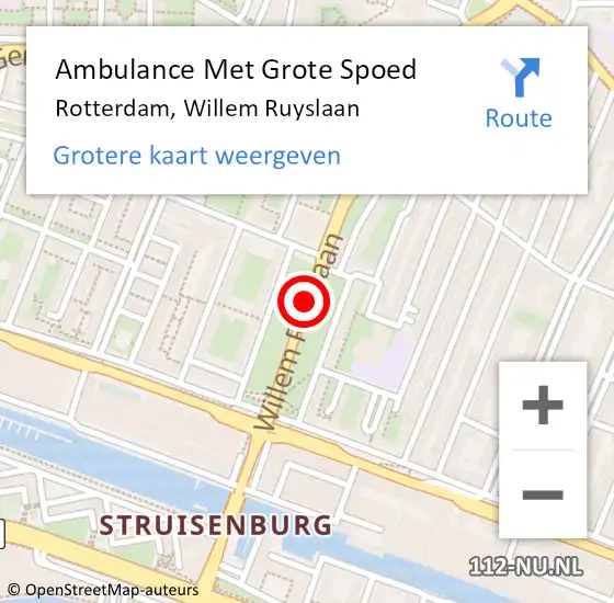 Locatie op kaart van de 112 melding: Ambulance Met Grote Spoed Naar Rotterdam, Willem Ruyslaan op 9 juli 2017 04:39