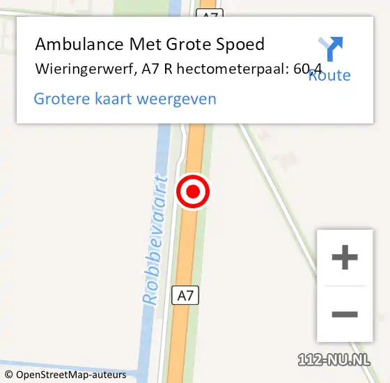 Locatie op kaart van de 112 melding: Ambulance Met Grote Spoed Naar Wieringerwerf, A7 R hectometerpaal: 60,4 op 9 juli 2017 05:53