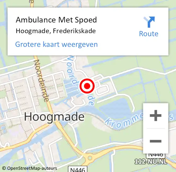 Locatie op kaart van de 112 melding: Ambulance Met Spoed Naar Hoogmade, Frederikskade op 9 juli 2017 06:28