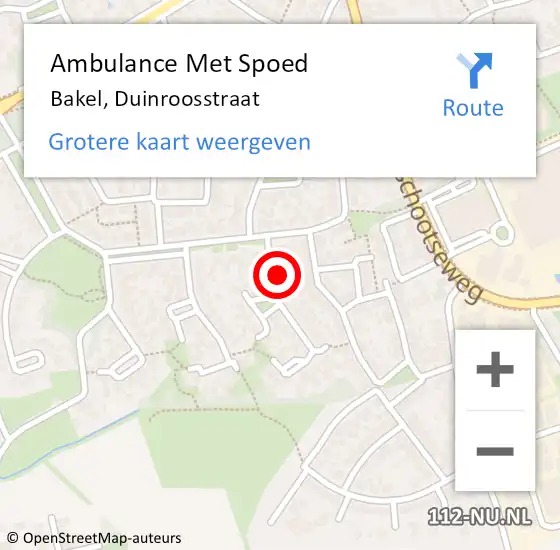 Locatie op kaart van de 112 melding: Ambulance Met Spoed Naar Bakel, Duinroosstraat op 9 juli 2017 07:09