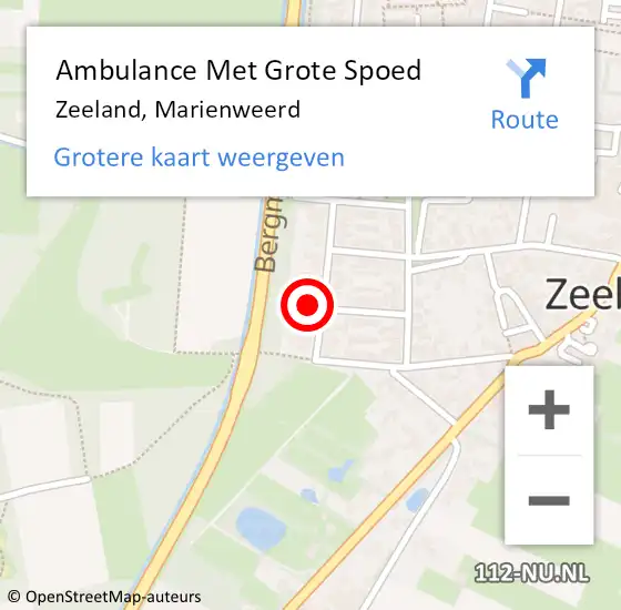 Locatie op kaart van de 112 melding: Ambulance Met Grote Spoed Naar Zeeland, Marienweerd op 9 juli 2017 08:51