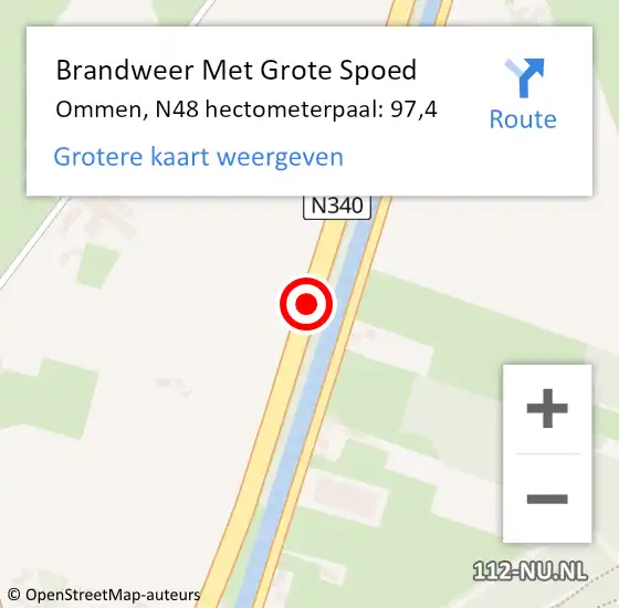 Locatie op kaart van de 112 melding: Brandweer Met Grote Spoed Naar Ommen, N48 hectometerpaal: 97,4 op 9 juli 2017 10:22