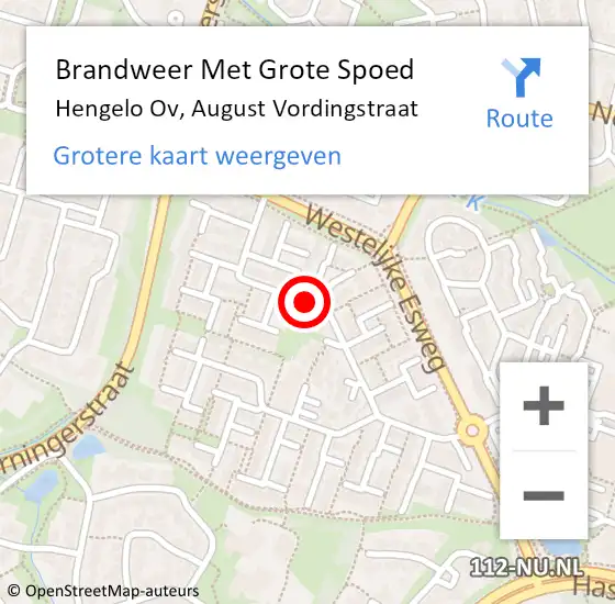 Locatie op kaart van de 112 melding: Brandweer Met Grote Spoed Naar Hengelo Ov, August Vordingstraat op 9 juli 2017 11:25