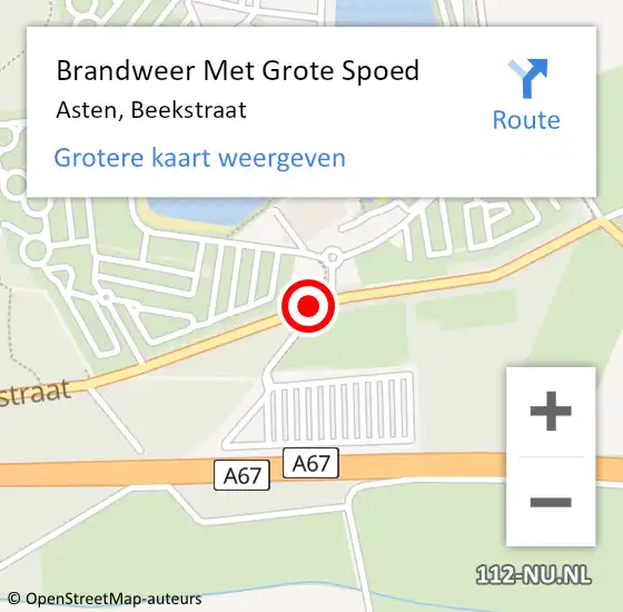 Locatie op kaart van de 112 melding: Brandweer Met Grote Spoed Naar Asten, Beekstraat op 9 juli 2017 11:35