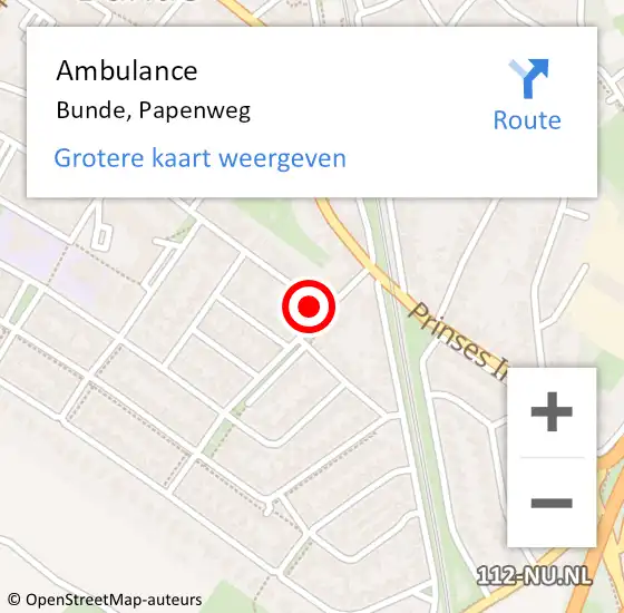 Locatie op kaart van de 112 melding: Ambulance Bunde, Papenweg op 26 januari 2014 13:49