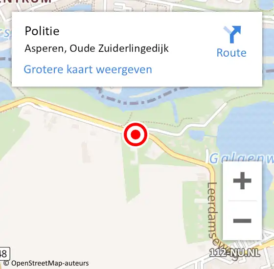 Locatie op kaart van de 112 melding: Politie Asperen, Oude Zuiderlingedijk op 9 juli 2017 13:21