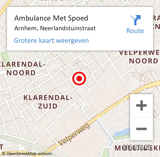 Locatie op kaart van de 112 melding: Ambulance Met Spoed Naar Arnhem, Neerlandstuinstraat op 9 juli 2017 13:22