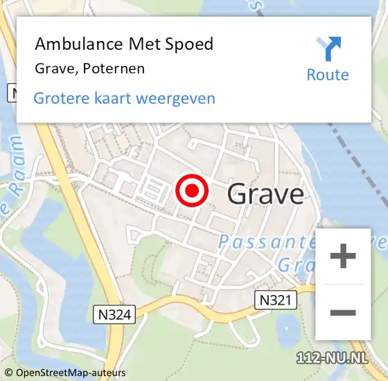 Locatie op kaart van de 112 melding: Ambulance Met Spoed Naar Grave, Poternen op 9 juli 2017 13:33