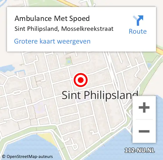 Locatie op kaart van de 112 melding: Ambulance Met Spoed Naar Sint Philipsland, Mosselkreekstraat op 9 juli 2017 13:44