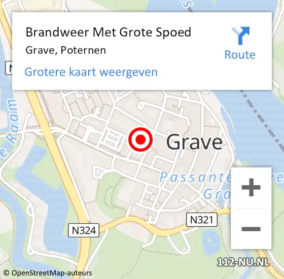 Locatie op kaart van de 112 melding: Brandweer Met Grote Spoed Naar Grave, Poternen op 9 juli 2017 13:45