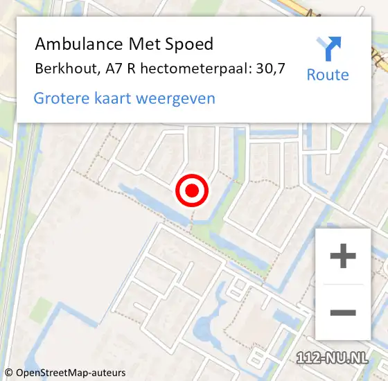 Locatie op kaart van de 112 melding: Ambulance Met Spoed Naar Berkhout, A7 R hectometerpaal: 30,6 op 9 juli 2017 13:54