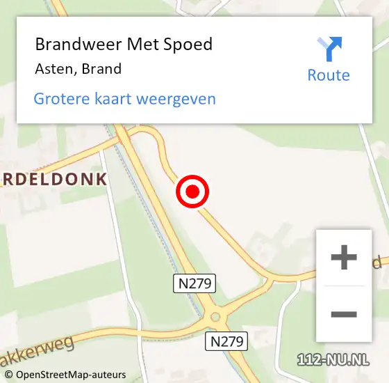 Locatie op kaart van de 112 melding: Brandweer Met Spoed Naar Asten, Brand op 9 juli 2017 14:58