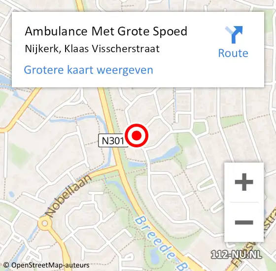 Locatie op kaart van de 112 melding: Ambulance Met Grote Spoed Naar Nijkerk, Klaas Visscherstraat op 9 juli 2017 14:59