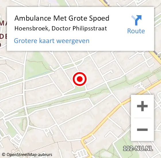 Locatie op kaart van de 112 melding: Ambulance Met Grote Spoed Naar Hoensbroek, Doctor Philipsstraat op 26 januari 2014 14:06