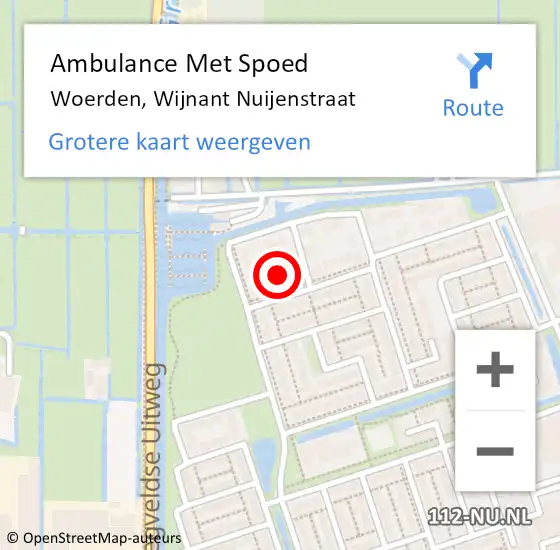 Locatie op kaart van de 112 melding: Ambulance Met Spoed Naar Woerden, Wijnant Nuijenstraat op 9 juli 2017 16:28