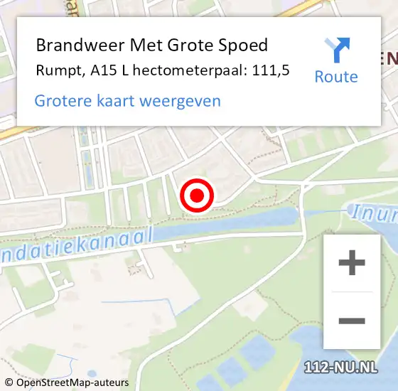 Locatie op kaart van de 112 melding: Brandweer Met Grote Spoed Naar Rumpt, A15 L hectometerpaal: 111,5 op 9 juli 2017 16:38